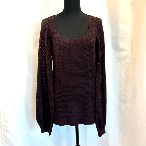 Line dark plum purple mesh knit long sleeve sweater Sz S - Picture 8 of 8